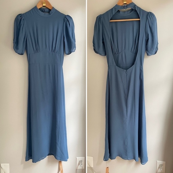 NWT Reformation Short Sleeve Midi Dusk Dress in Dusty Blue, Women's 0 - Picture 3 of 9